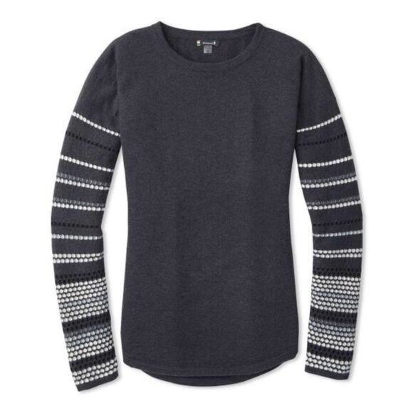 Smartwool Shadow Pine Wool Sweater – Dark Charcoal Gray, Striped, Dot, Size XL - Picture 3 of 6